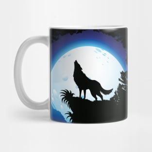 Wolf Howling at Blue Moon Mug